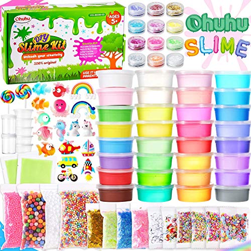 Ohuhu Glow in The Dark DIY Slime Kit for Girls Boys, 86 Pack Clay & Slime Making Kit with 24 Crystal - //coolthings.us