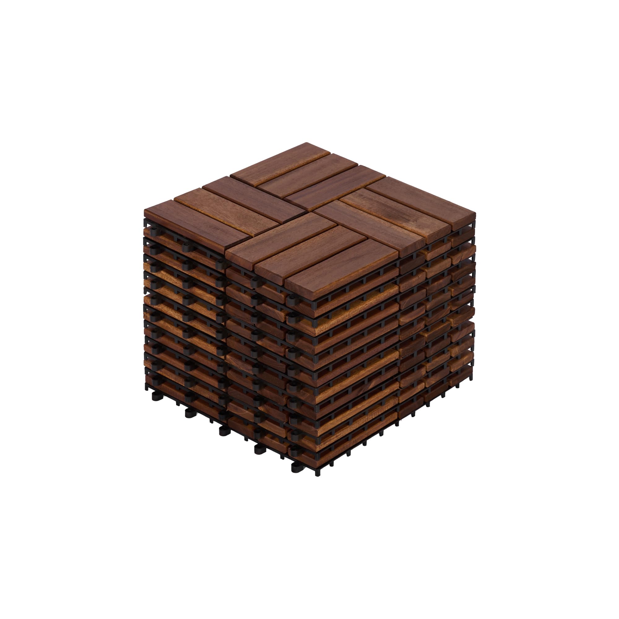 Piastrelle per terrazze in legno di acacia, sistema a incastro, 11 pezzi | 11 piastrelle in legno di acacia, 30 x 30 cm, resistenti alle intemperie, impermeabili, ritagliabili