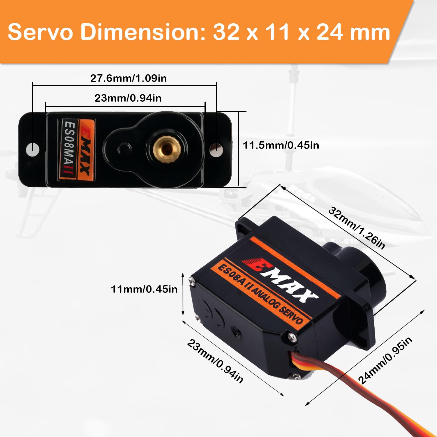 EMAX ES08MA II - Mini servo analógico de metal de 12 g para modelo de helicóptero RC (paquete de 4)