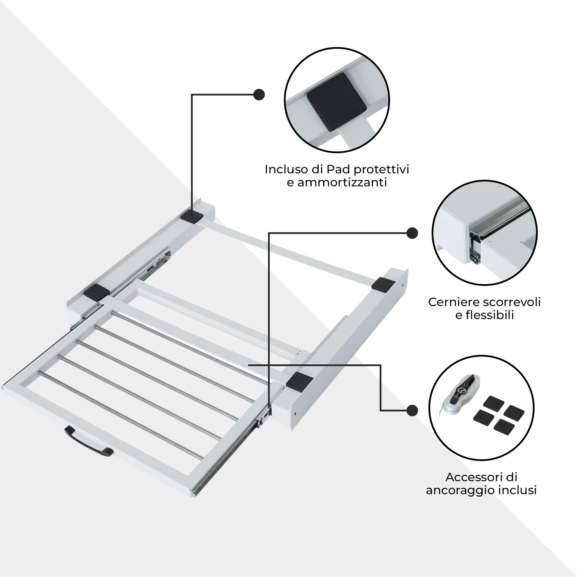 Kit Impilamento Lavatrice E Asciugatrice Vonia - Piano Estraibile, Universale, Nero