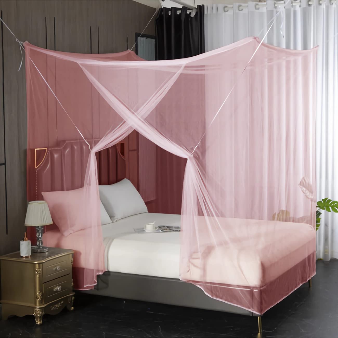 Cortinas de Cama de 8 Esquinas para Decoración de Cama de Niños y Niñas, Dosel de Cama para Dormitorio, Cama Loft, Cama de 1-1.8M o Camping al Aire Libre, 1M/Puerta Simple Pink