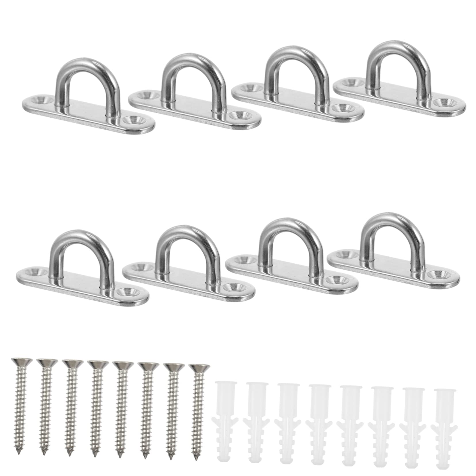 HOOTNEE Stainless Steel Hook Set 8 Pack Loop Hooks Home Fixed Plates for Ceiling Hanging Easy Install