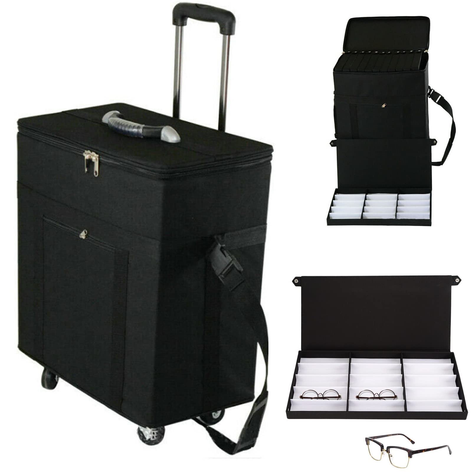 Eyeglasses Organizer 180 Slot Eyeglasses Display Box Sample Box Travel Trolley Box Oxford Cloth Compartments Eyeglasses Storage Case Travel Trolley Storage Display Case