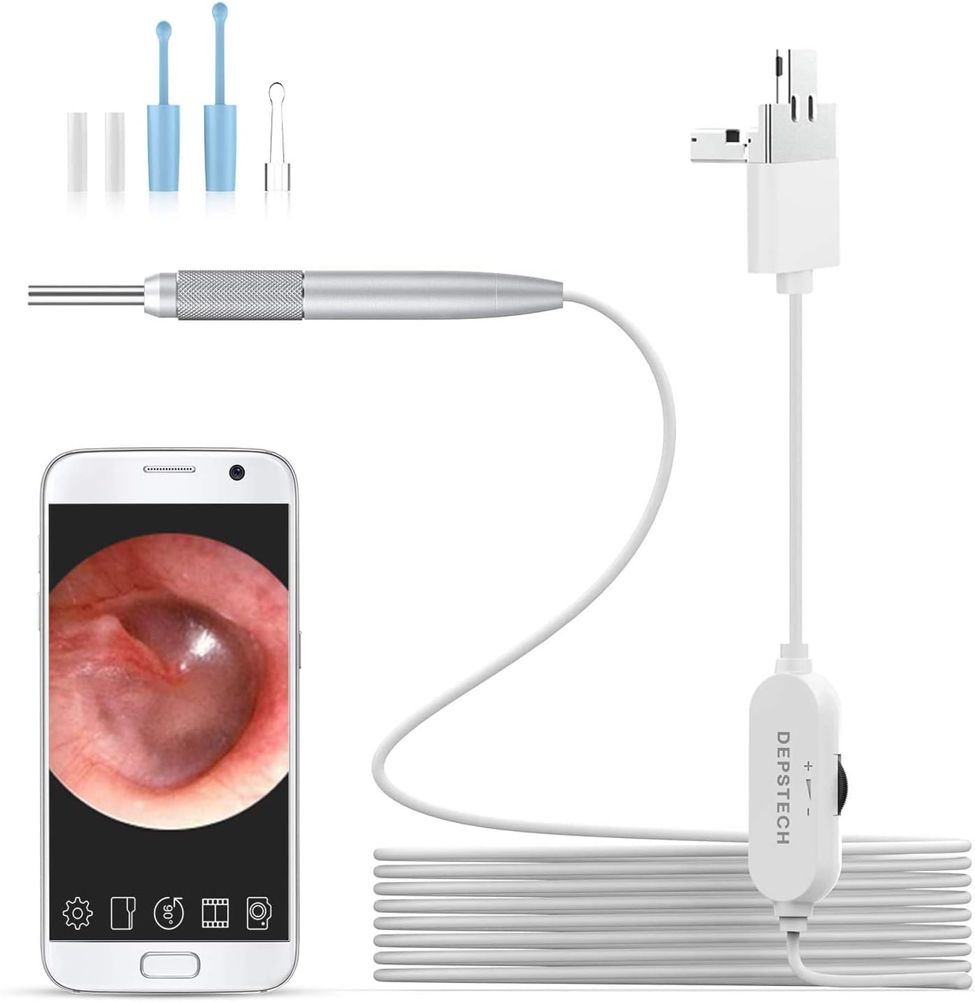 USB Otoscope-Ear Scope Camera, DEPSTECH 3.9mm Thin Lens, HD Visual Ear Pro Ear Endoscope for Adults and Kids, 6 Adjustable LED Ear Endoscope with Earwax Cleaning Tool for Android and Windows/Mac PC
