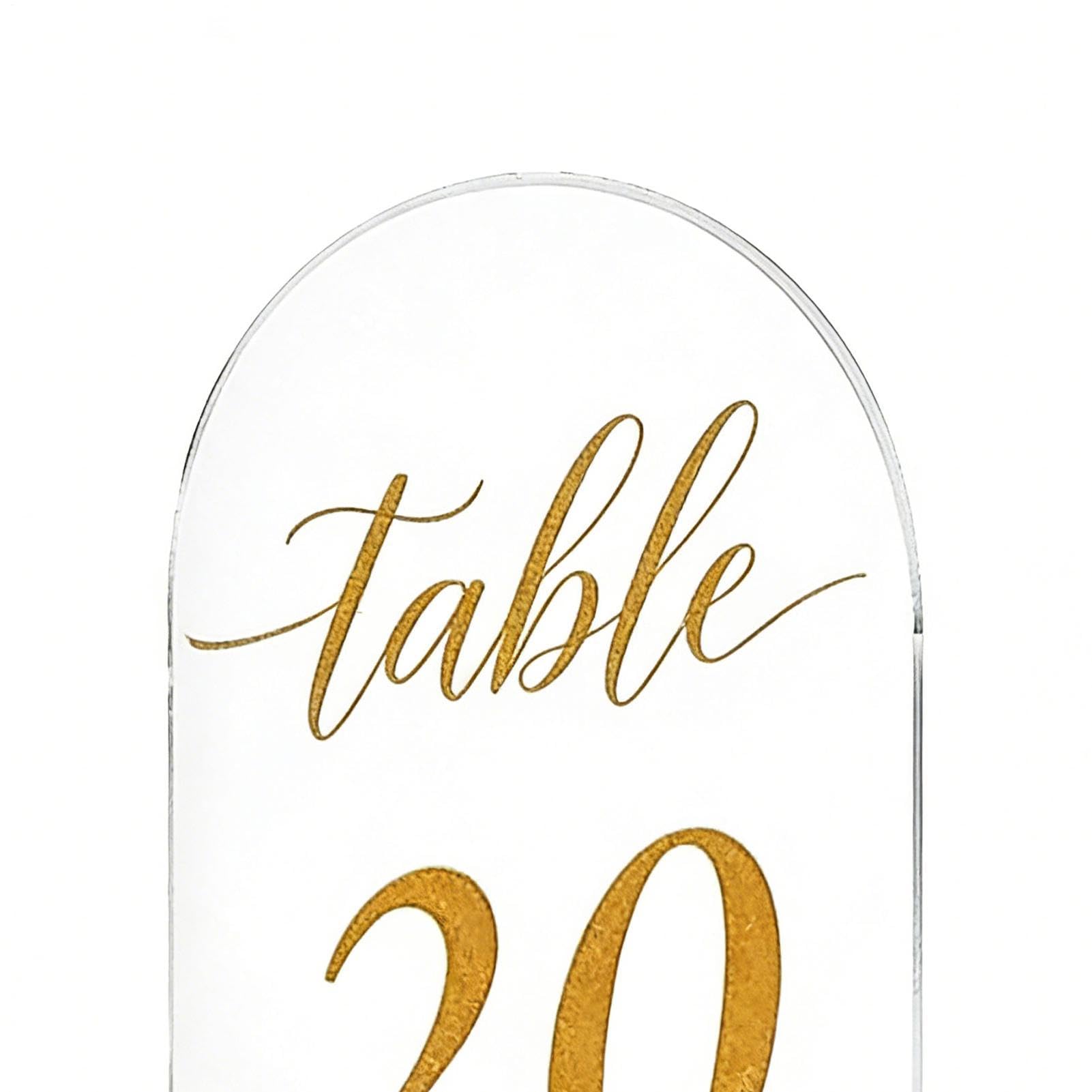 Arch Acryl Tischkarten Goldbedruckt 1-30 Blatt | Klare Acryl-Tischnummernständer für Events Empfang Hochzeit Restaurant Bankett Geburtstag Bar