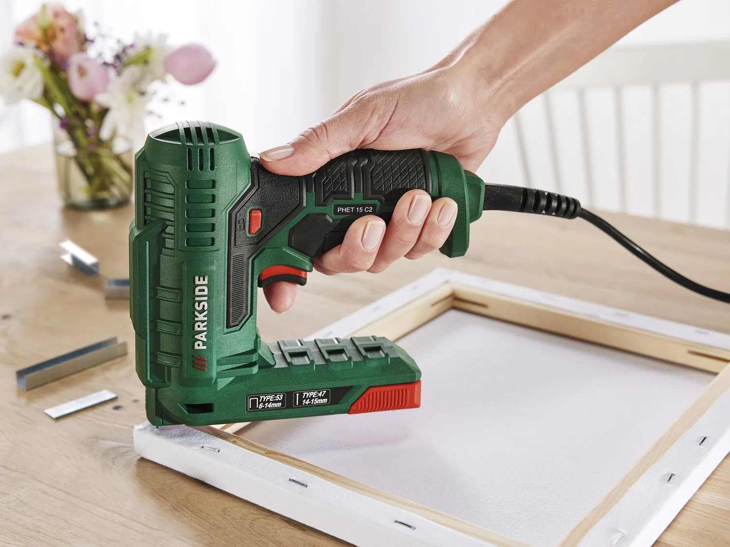 PARKSIDE® Hobby zszywacz elektryczny PHET 15, 70 W - automatyczny zszywacz elektryczny hobbystyczny - zszywacz - nowoczesny - zielony