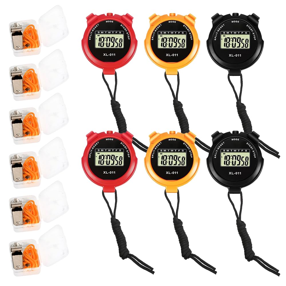 Hojalis 6 Pcs Sports Stopwatch Timer, Multi-Function Sport Digital Stopwatch with Date Time and Alarm Function, Easy to Use, Large Display,Shockproof Sport Stopwatchs for Kids Coaches Swimming Running