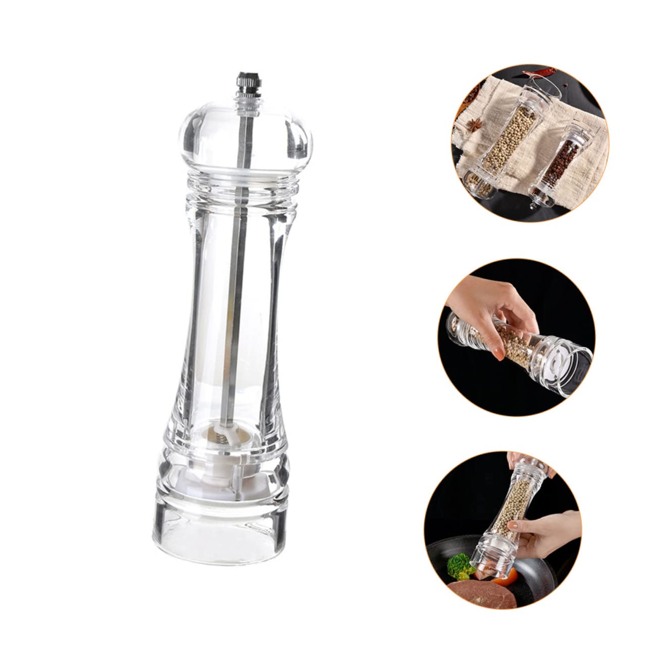 Unomor Djustable Pepper Salt Shaker Set Acrylic Spice Grinder Bottle Coarseness Settings