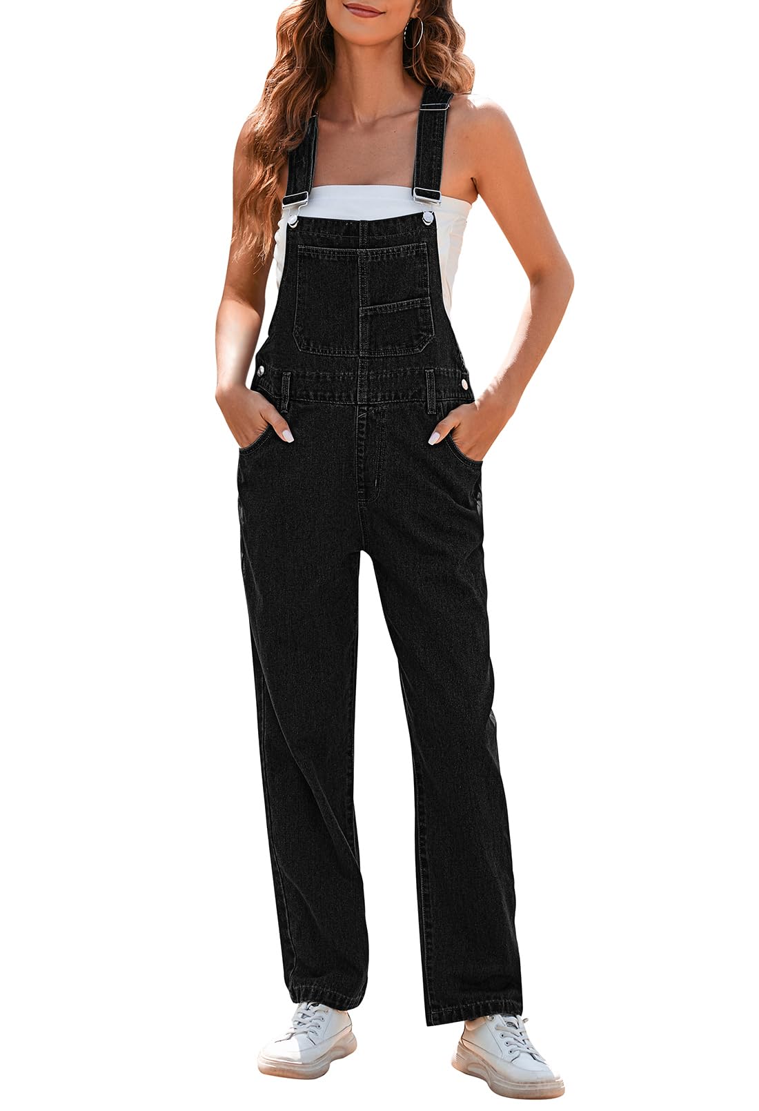 Sovoyontee Peto de verano para mujer, holgado, largo vaquero, mono con tirantes