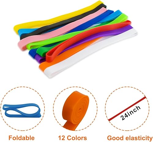 Miniatura 3 de 12 bandas de goma de silicona grandes de 12 pulgadas, bandas de goma extra grandes para sillas de playa, libros, equipo al aire libre (12 colores)