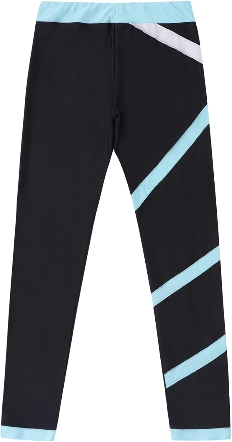 Hansber Kids Girls Full Length Leggings Stretchy High Waist Yoga Pants Dance Gymnastics Running Tights Sports Trousers