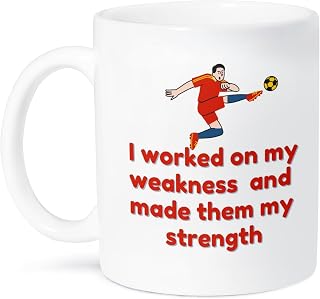 3dRose Soccer Text of I Worked on my Weakness and made Them my strength 11oz Mug