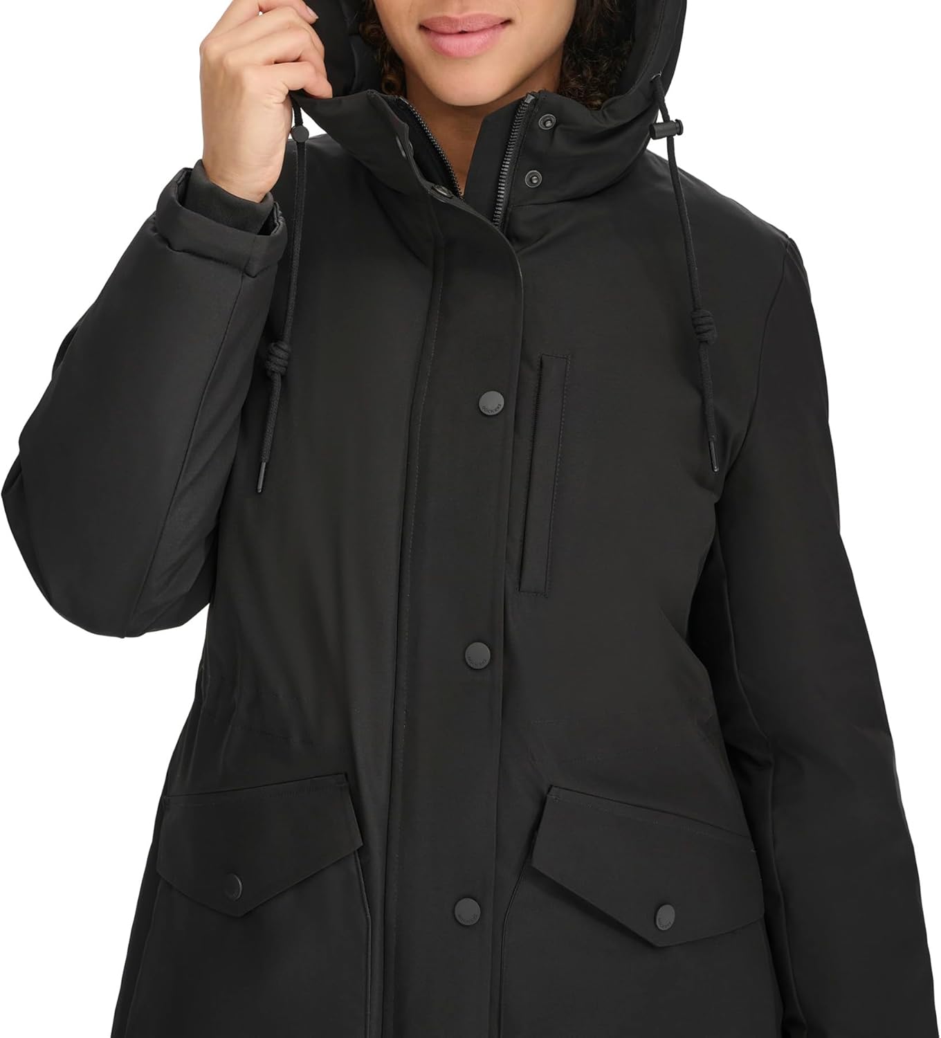 DOCKERS Women's Cinched Waist Hooded Parka Jacket With Quilted Interior
