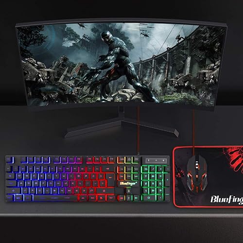 Miniatura 2 de BlueFinger Combo de teclado RGB para juegos y mouse retroiluminado, cable USB, juego de juegos LED para computadora portátil y trabajo
