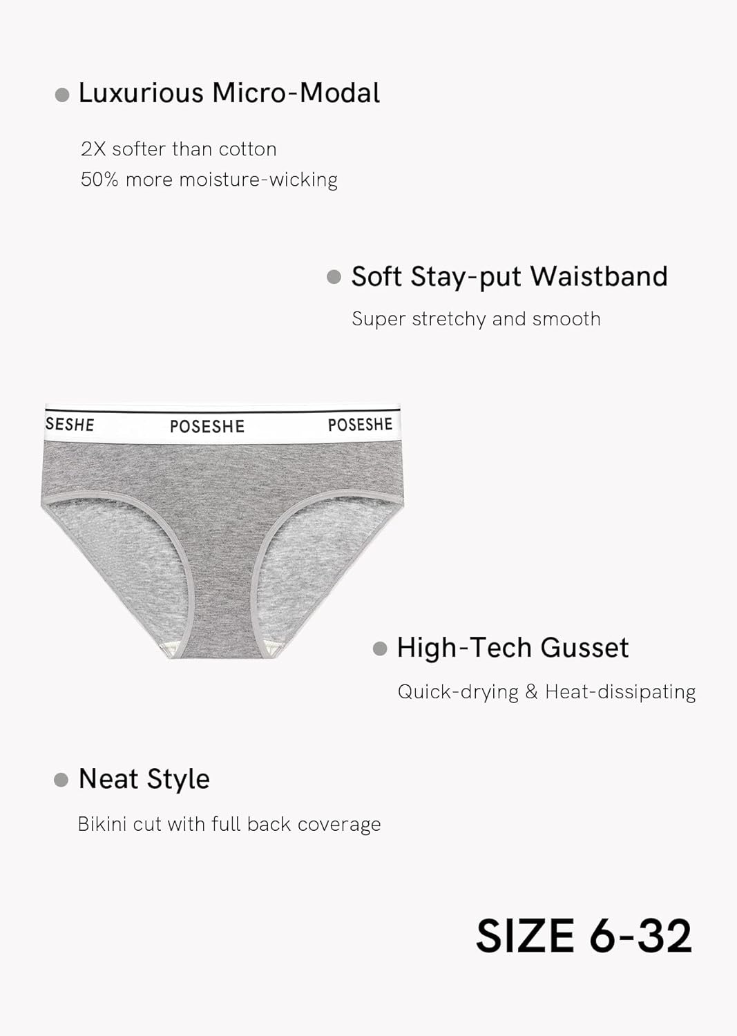 POSESHE Women's Micro-Modal Brief Underwear, Bikini Panties For Women Pack, Available in Plus Size - Image 5