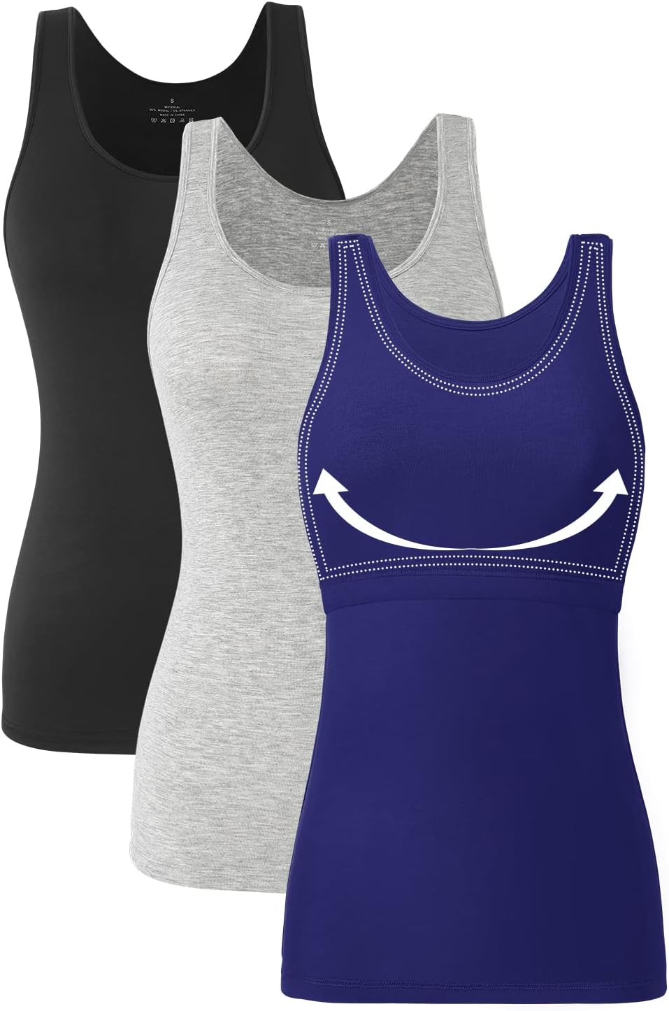 Orrpally Basic Tank Top with Bra for Women Cotton Shelf Bra Undershirt Cami Tank Tops 3-Pack