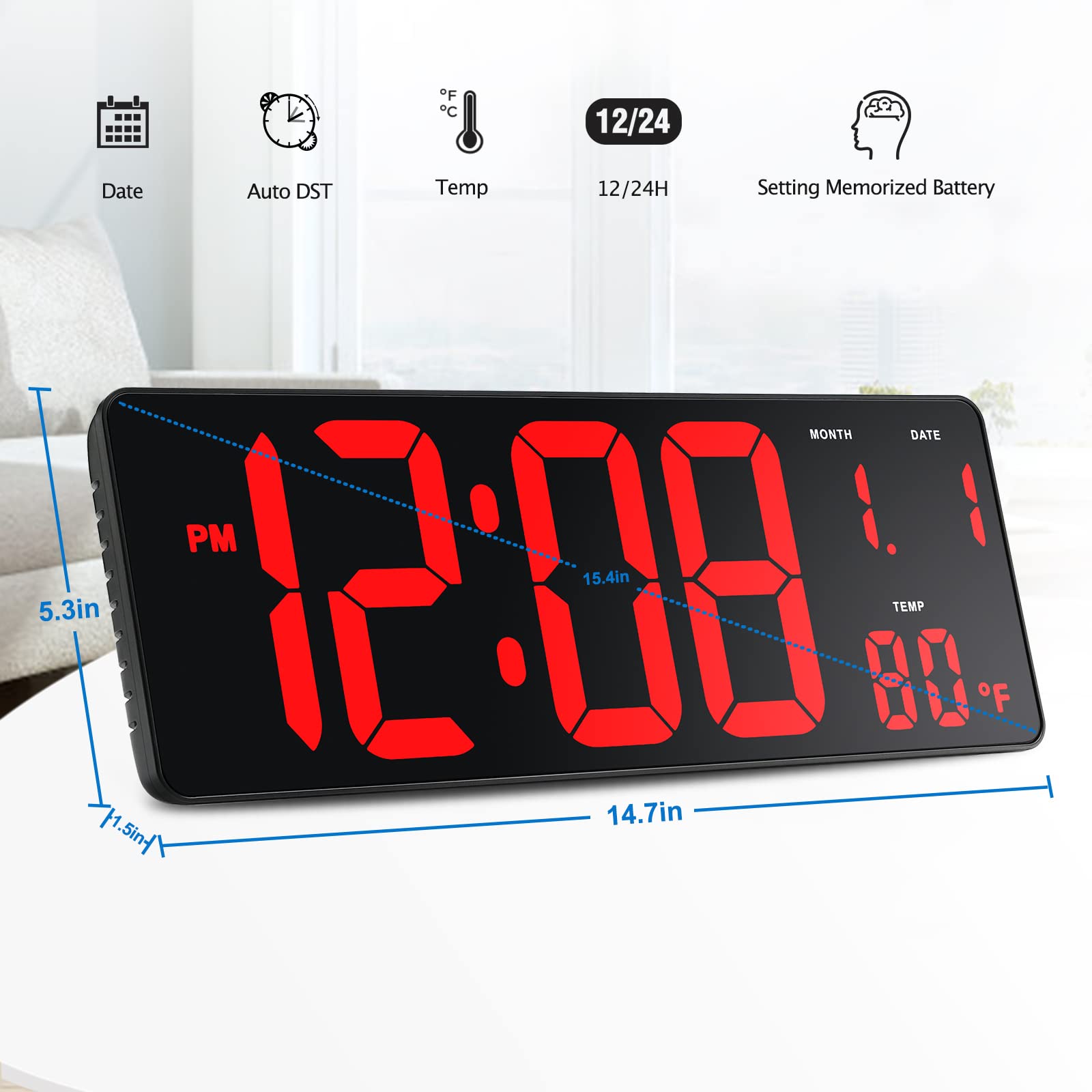 DreamSky 14.5" Large Digital Wall Clock with Jumbo Big LED Number