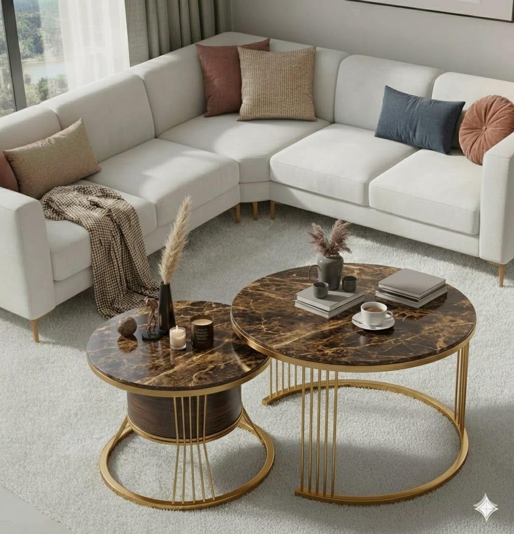 Ghar Ghar décor Round Table Modern Nesting Centre Table with Wooden Top and Metal Frame for Living Room, Sofa Area & Office Furniture(GoldenBrown)-image-31
