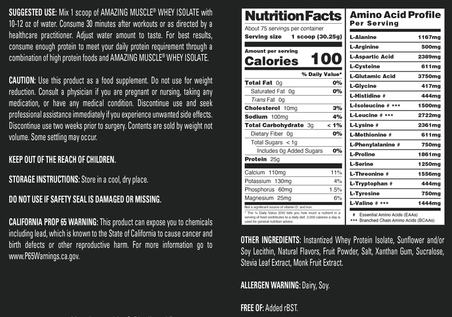 Image of Amazing Muscle Whey Protein Isolate Powder | 25 Grams Protein Per Serving | 100% Whey Isolate | Zero Fat | Made in USA (5 LB, Banana)