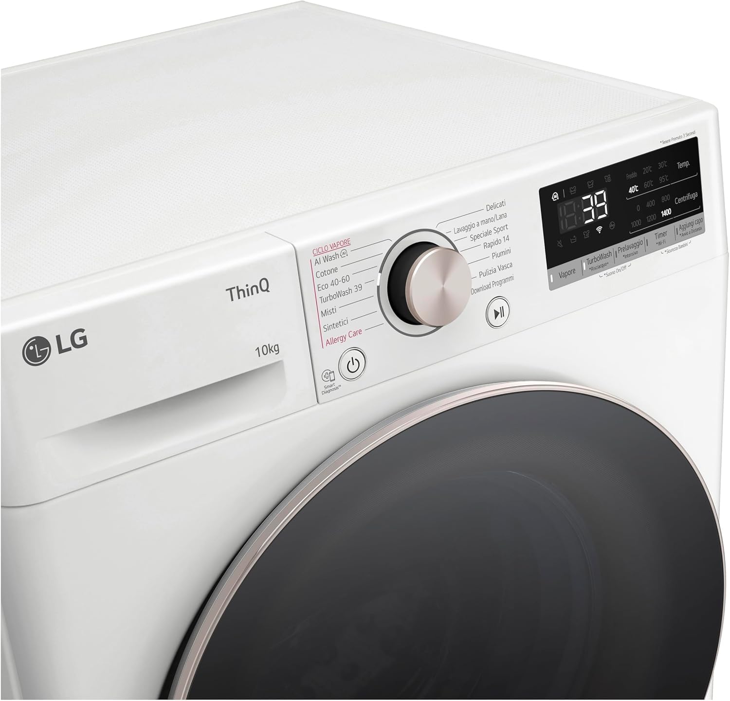 LG AI DD F4R7010TSWG Lavatrice 10 kg Classe A -10%, 1400 Giri, Carica Frontale con Oblò in Vetro Temperato, Funzione TurboWash 360, Vapore su 7 Programmi, Wi-Fi, Libera installazione, Serie R7, Bianca