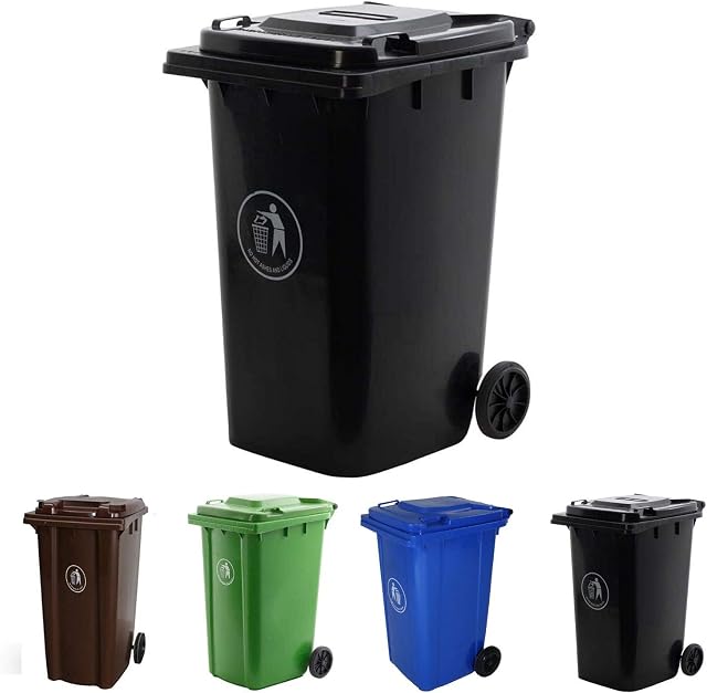 Dawsons Living Black Wheelie Bin - Outdoor Wheel Bin for Trash and Rubbish - Rubber Wheels - 240L