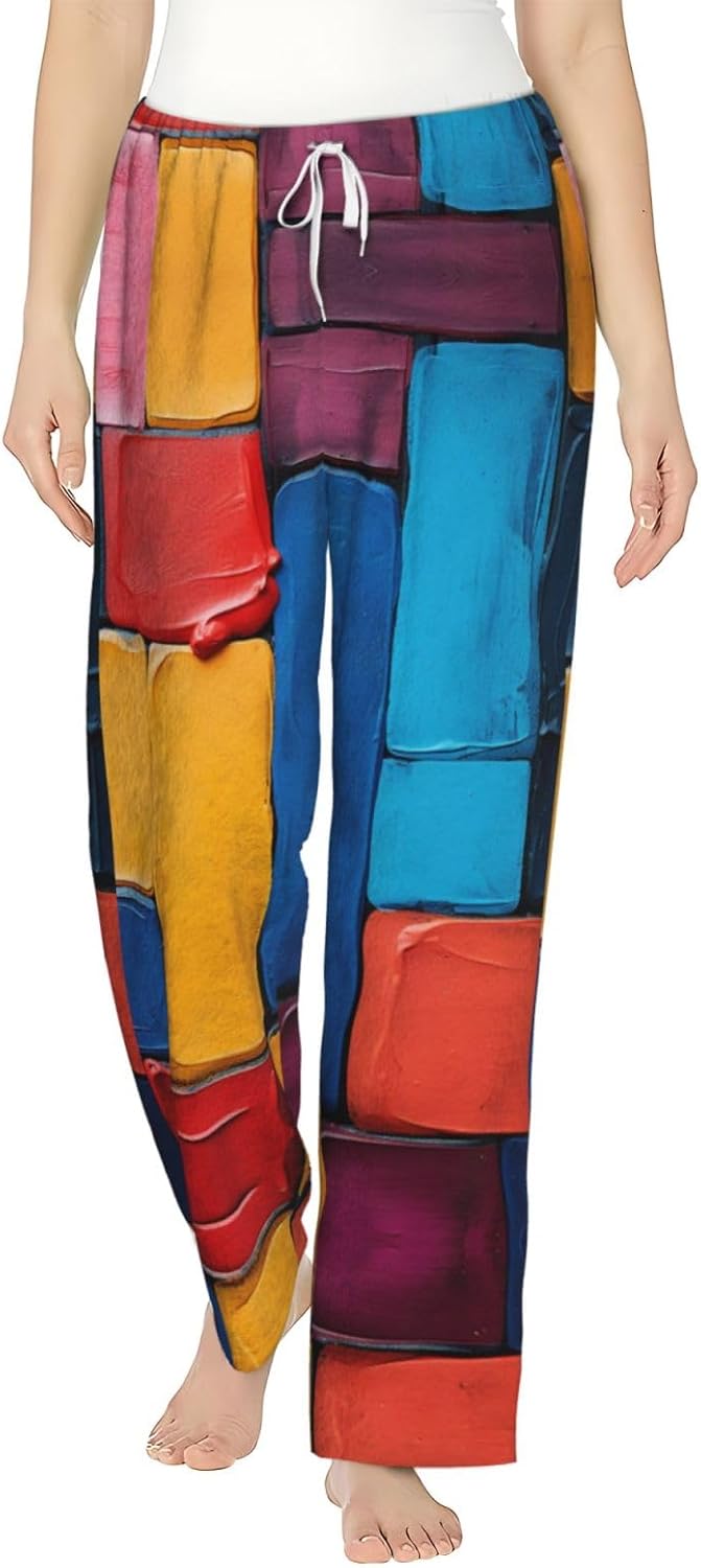 Colorful Painted Wood Print Cozy Flannel Pajama Pants For Women,Warm Christmas Pj Pants,Cute Fleece Pajamas