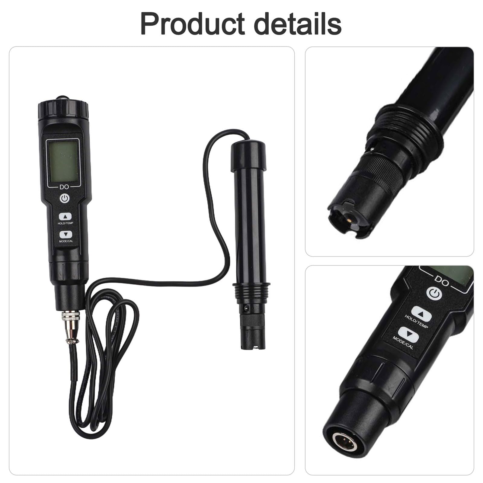 Misuratore di ossigeno digitale 0-30 mg/L con ATC, misuratore di ossigeno impermeabile per acquacoltura, display illuminato per test di piscina e acque reflue, nero