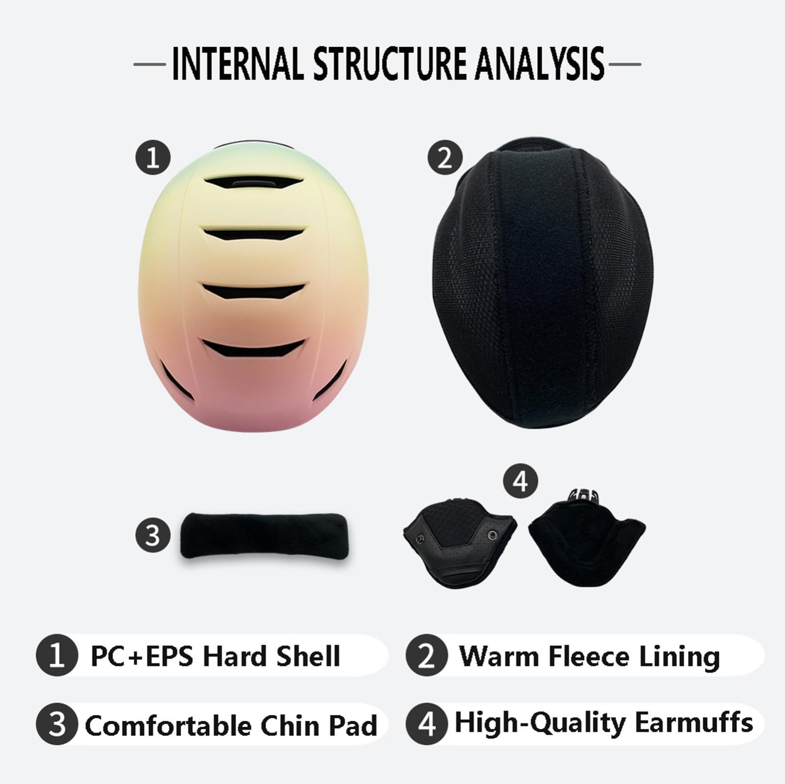 Casco de Snowboard para Hombres/Mujeres, Casco de Esquí con Orejeras Desmontables, Desmontable, Integrado Gafas Protectoras 04,M