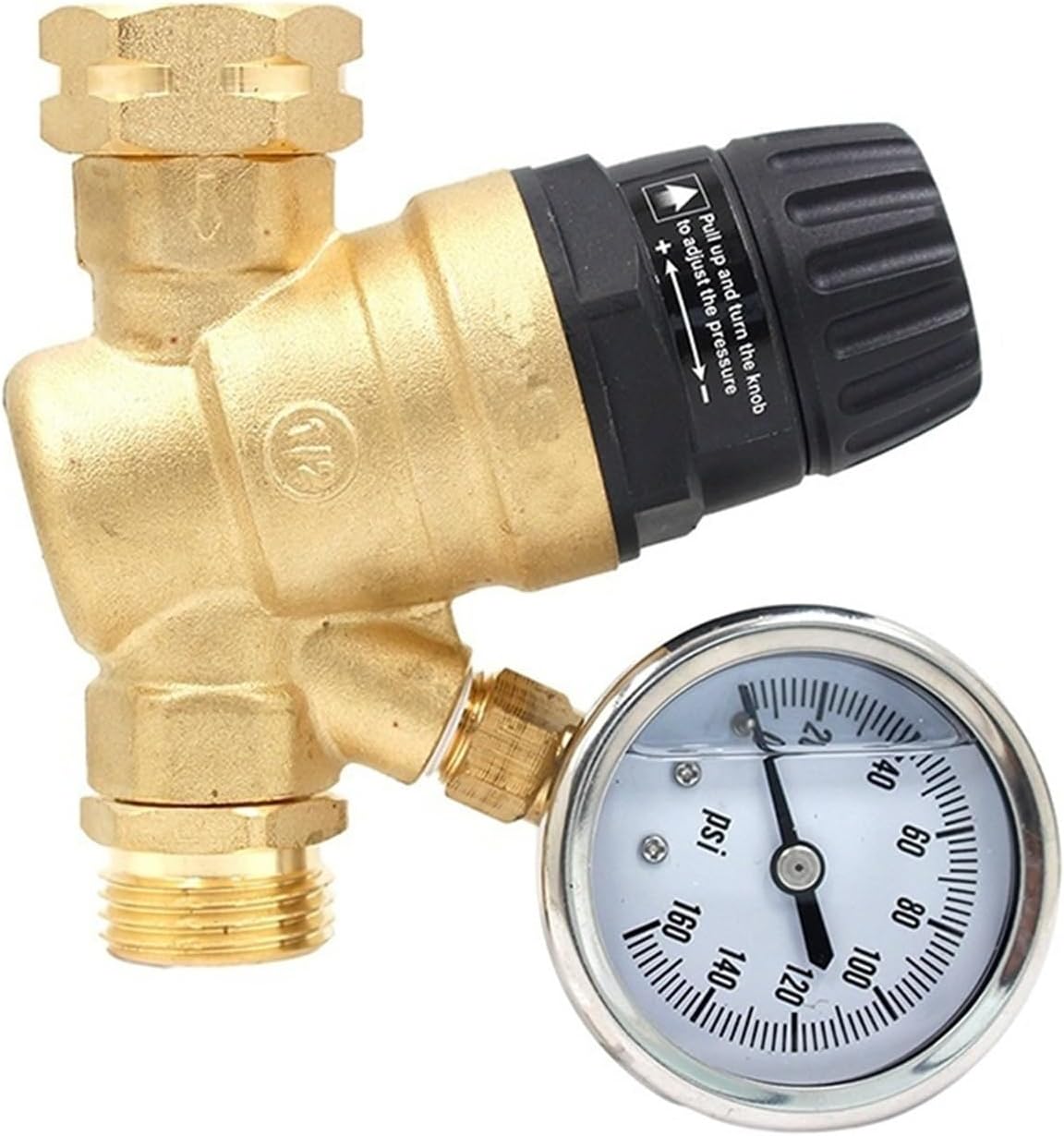 3/4 Inch Water Pressure Regulator Brass RV Pressure Reducer Valve Compact Adjustable for Camper/Garden Hose/Travel Trailer