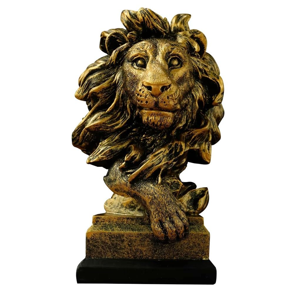 Statue de lion en résine artisanale dorée pour décoration chic de salon