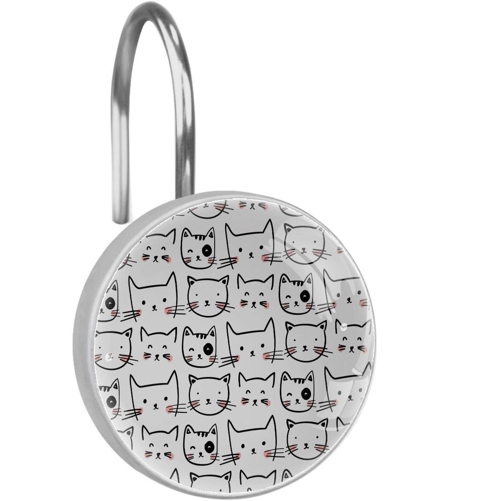 Crochets pour rideau de douche lot de 12 anneaux chat en acier inoxydable noir