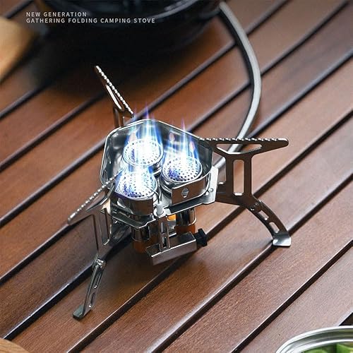 Miniatura 2 de Estufa de camping de 3 núcleos con parabrisas plegable, adaptador de recipiente de combustible y estuche de almacenamiento, juego de estufa de