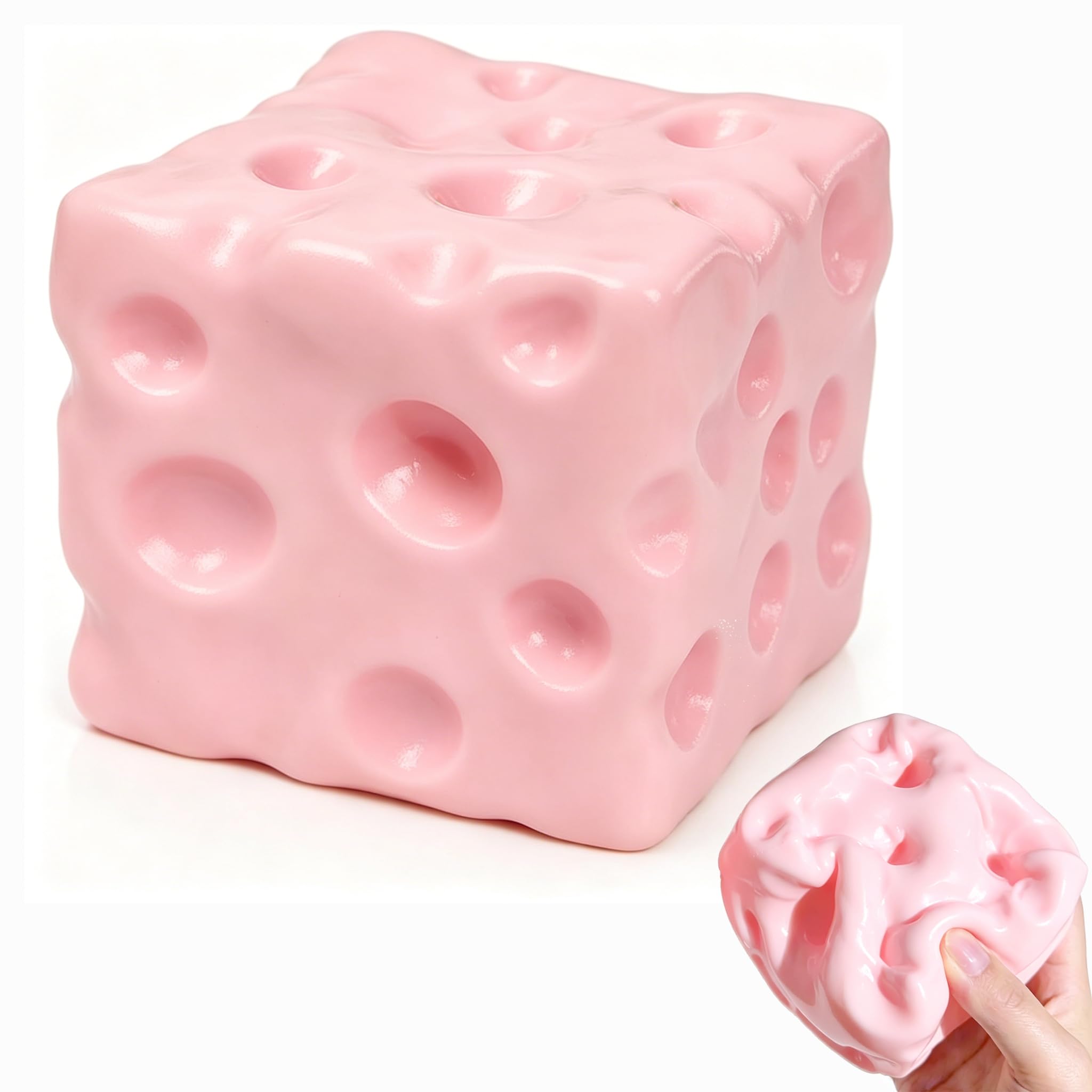 Pink Cheese Squishy Toys – Squeeze Luck Cheese Squishy, Cute Sensory Toy for Kids & Adults,Soft Novelty Slow Rising Sensory Cheese Stress & Anxiety Relief Fidget Toys (1PCS-Pink) — image 1