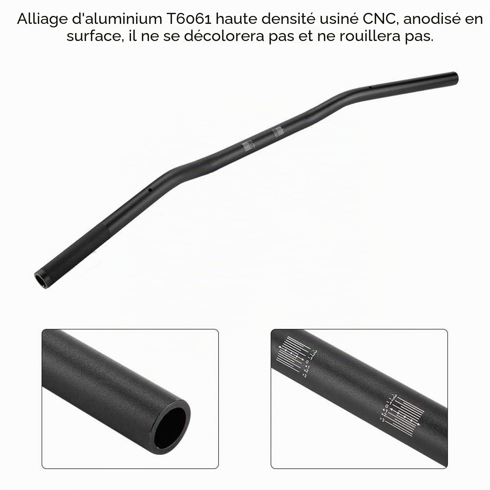 Qiilu 22mm Guidon Plat de Moto en Alliage d'aluminium Rétro Modifiée guidon plat(Noir mat)