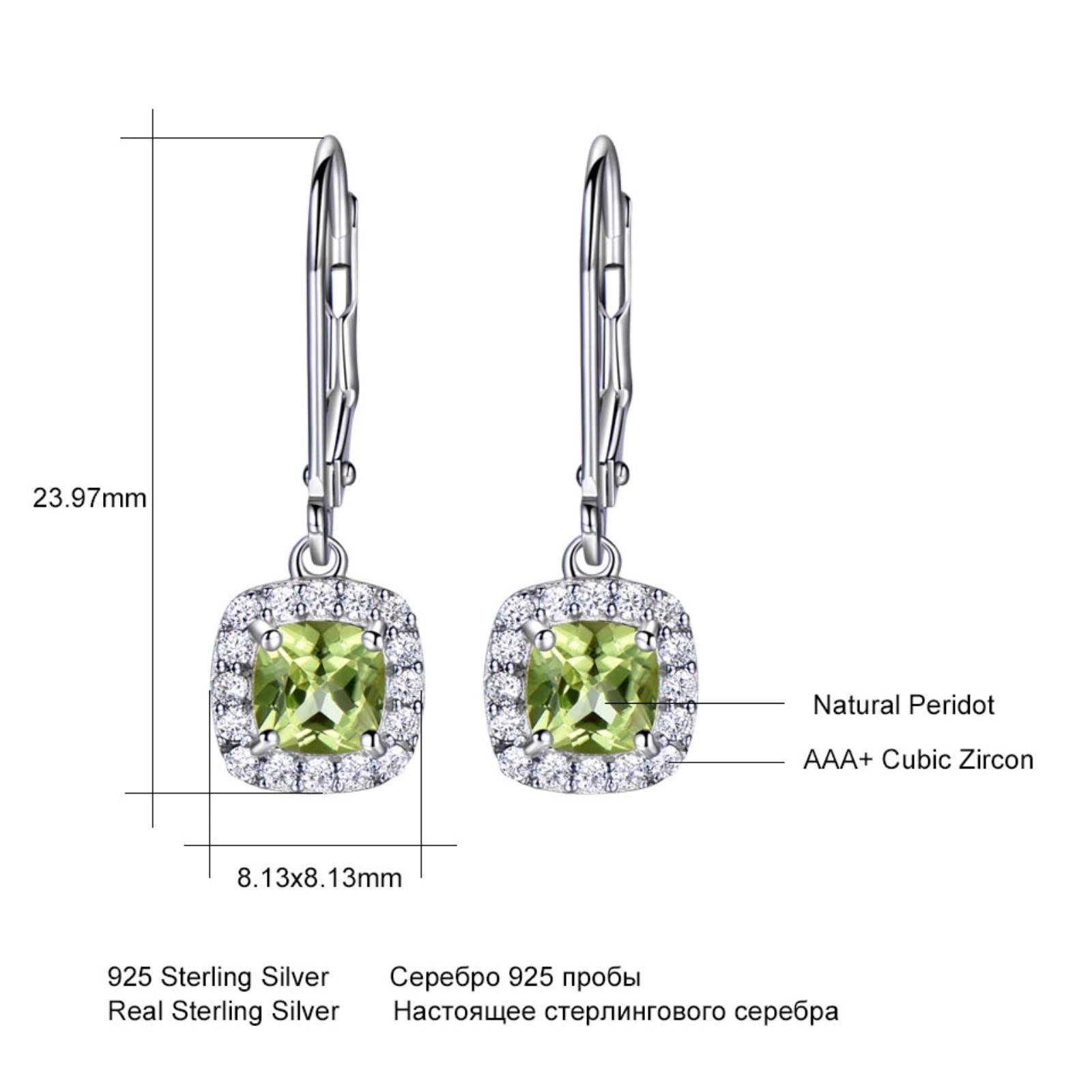 LOKILOKI 1.36ct Pendientes De Gota Cuadrados De Peridoto Natural Plata Genuina 925 Joyería Informal Elegante Piedra Preciosa para Mujeres Regalos De Boda