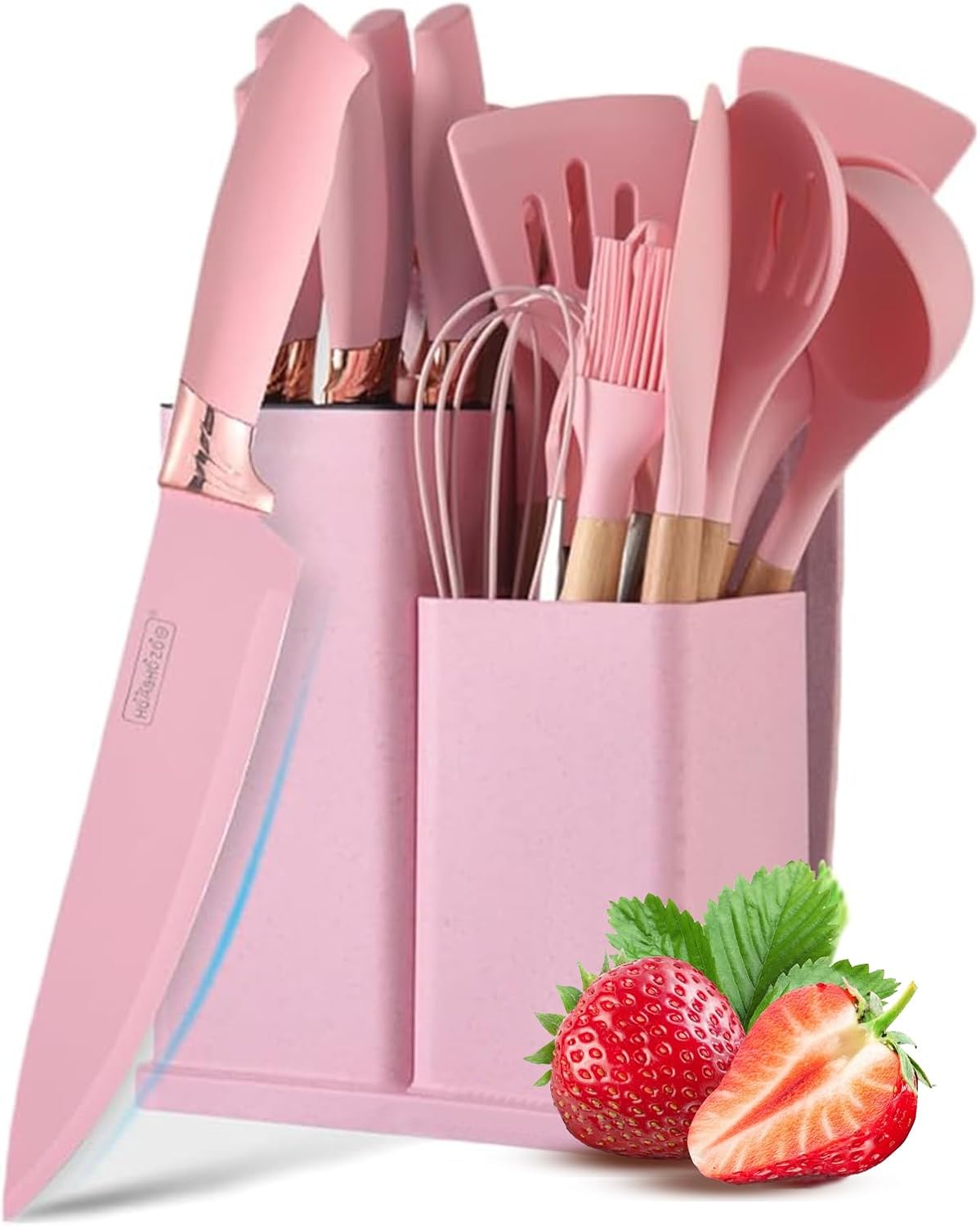 Kitchen Knife Set with Block, Retrosohoo Pink 19PC Silicone Kitchen Utensil Set and Stainless Steel Knife Set, Non-stick Sharp Chef Knife and Cooking Utensils Gift for Women Family (19 in 1) Kitchen Knife Set with Block, Retrosohoo Pink 19PC Silicone Kitchen Utensil Set and Stainless Steel Knife Set, Non-stick Sharp Chef Knife and Cooking Utensils Gift for Women Family (19 in 1)