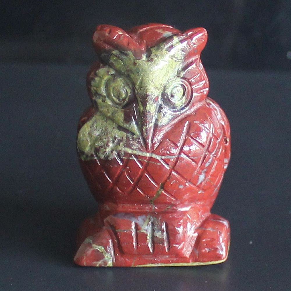 1.5'' Hand Carved Mixed Gemstone Crystal owl Figurine Animal Carving (Dragon Blood Jasper)