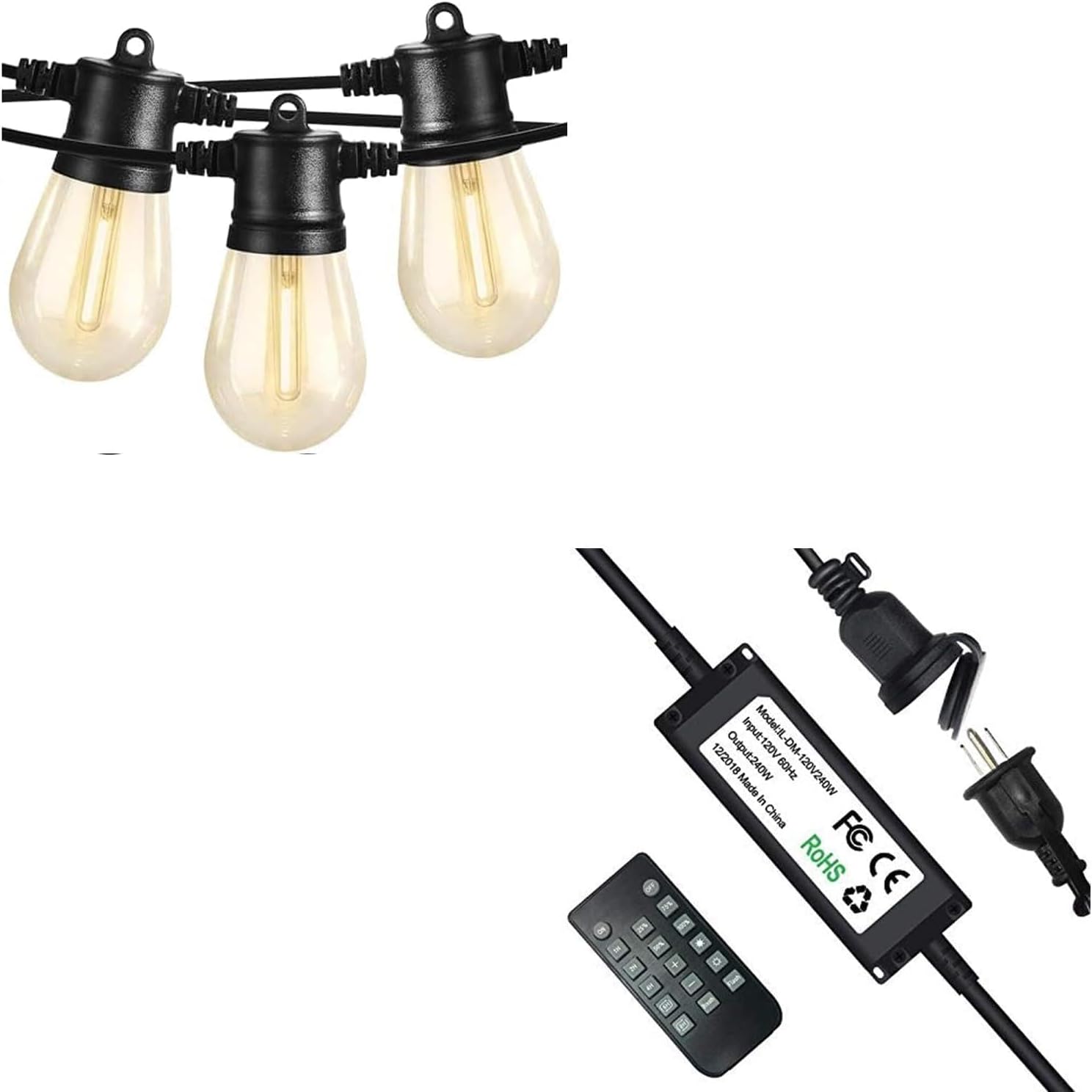 SUNTHIN Outdoor String Lights 96FT with 240W Outdoor Dimmer for String Lights, Wireless Remote Control Dimmer 50FT Distance Auto Off Switch Timer for LED Strings Lights