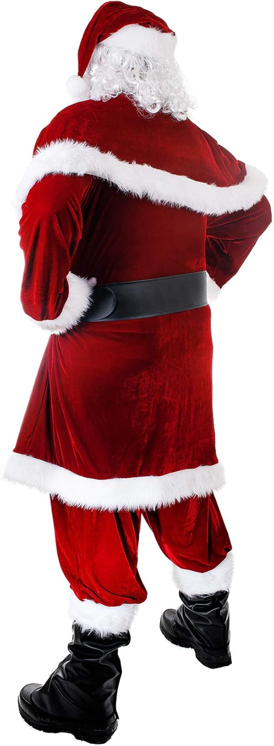 Santa Costume for Men 12pcs Set Red Deluxe Velvet Christmas Party Cosplay for Adult Santa Claus Suit - Image 2