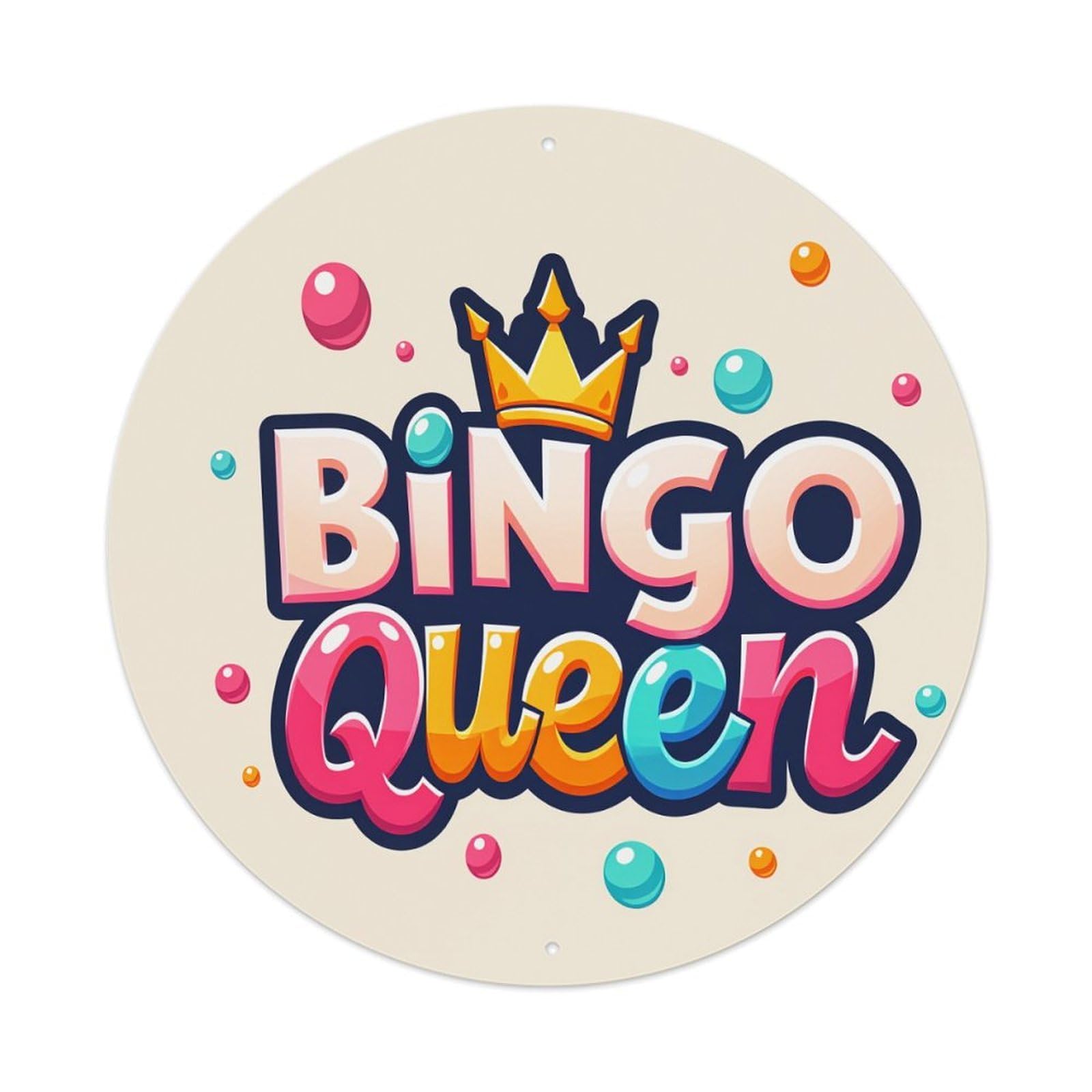 Bingo Queen Crown Bubbles Colorful Metal Tin Sign Plaque
