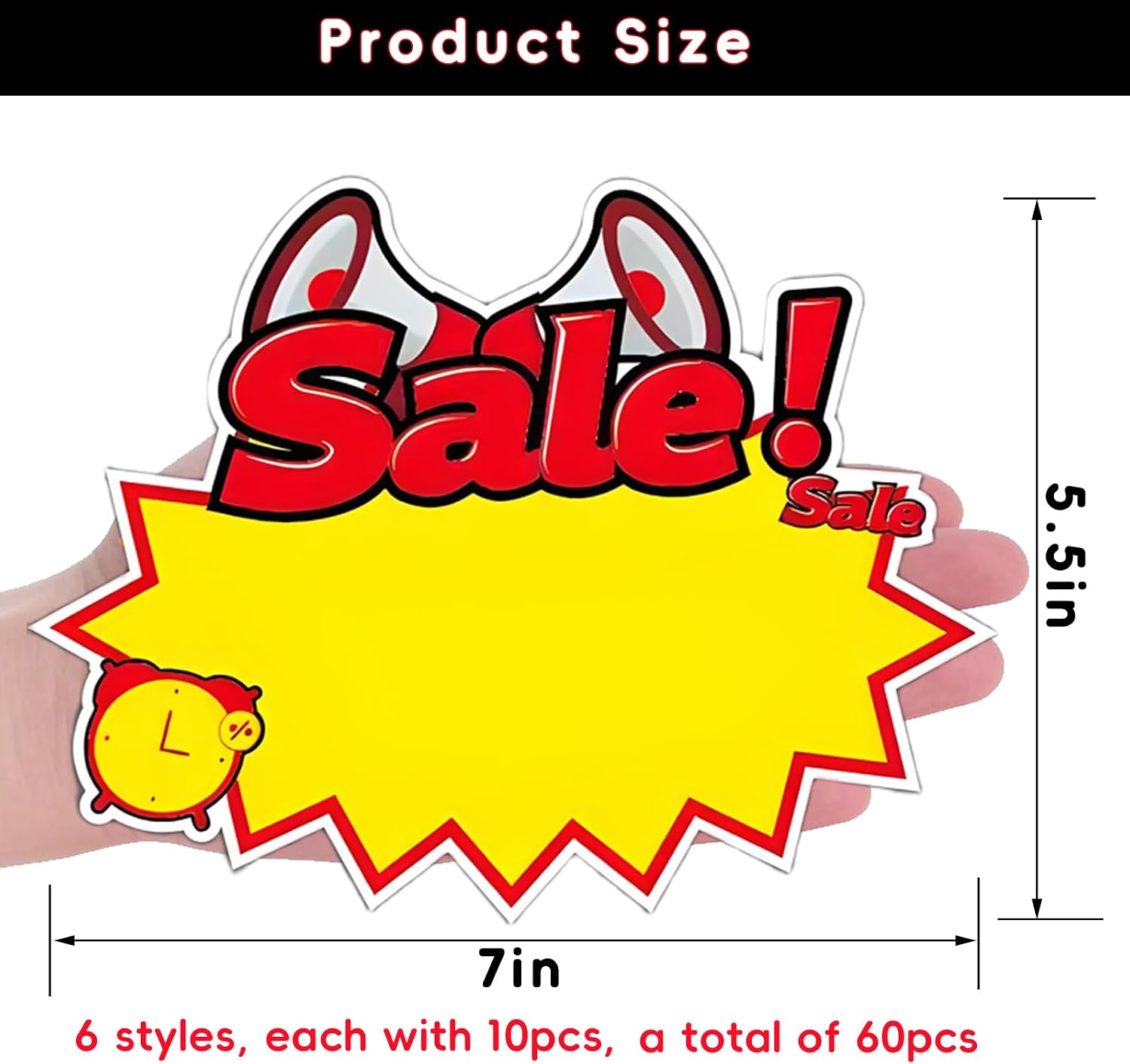 60Pcs Burst Star Sign Cards Sale Sign Tags, 7 x 5.5 Inches Burst Cutouts Signs for Retail,Garage Sale Sign,Yard Sale Supplies Price Tags Signs