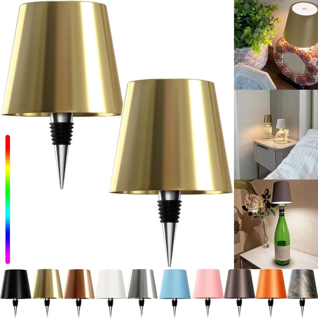 ARRITS Wireless Bottle Lamp, 2PCS LED Wine Bottle Lamp, RGB/3 Color Stepless Dimming Wireless Bottle Lampshade, Rechargeable Touch Control Pridola Bottle Lamp for Any Liquor Bottle Bars Restaurants