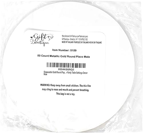 Miniatura 7 de Manteles individuales desechables de papel redondos dorados, paquete de 50 manteles individuales metálicos de 13.5 pulgadas con cargador metálico