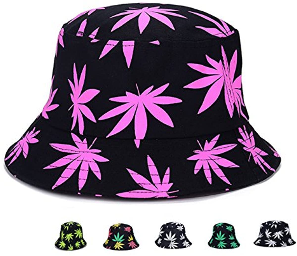 HAPEE Bucket Hat Marijuana Unisex | Sun UV Cannabis Leaf Hats Foldable Rose
