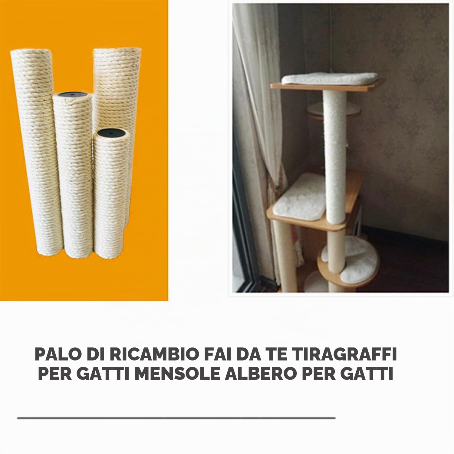 2 pali di ricambio M10 per tiragraffi in sisal da 10 mm, per fai da te, bulloni M10, robusti tubi in PVC, viti incluse (8,5 x 30 cm)