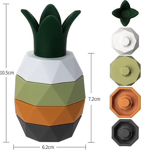 Miniatura 2 de KIDSco. Juguete apilable de piña para niños pequeños, sin BPA, de silicona de grado alimenticio, juguete apilable para niños pequeños