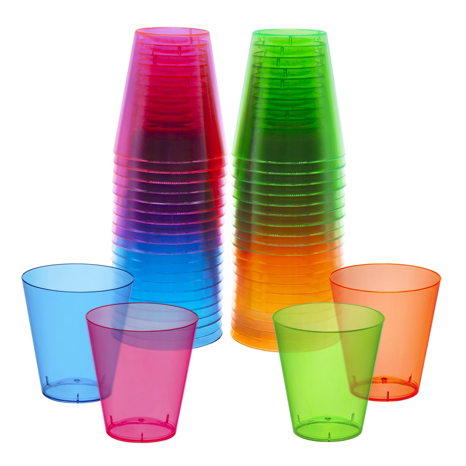 Party Essentials N212009 Hard Plastic 2 oz. Shot Glasses, Assorted Neon (Pack of 1200)