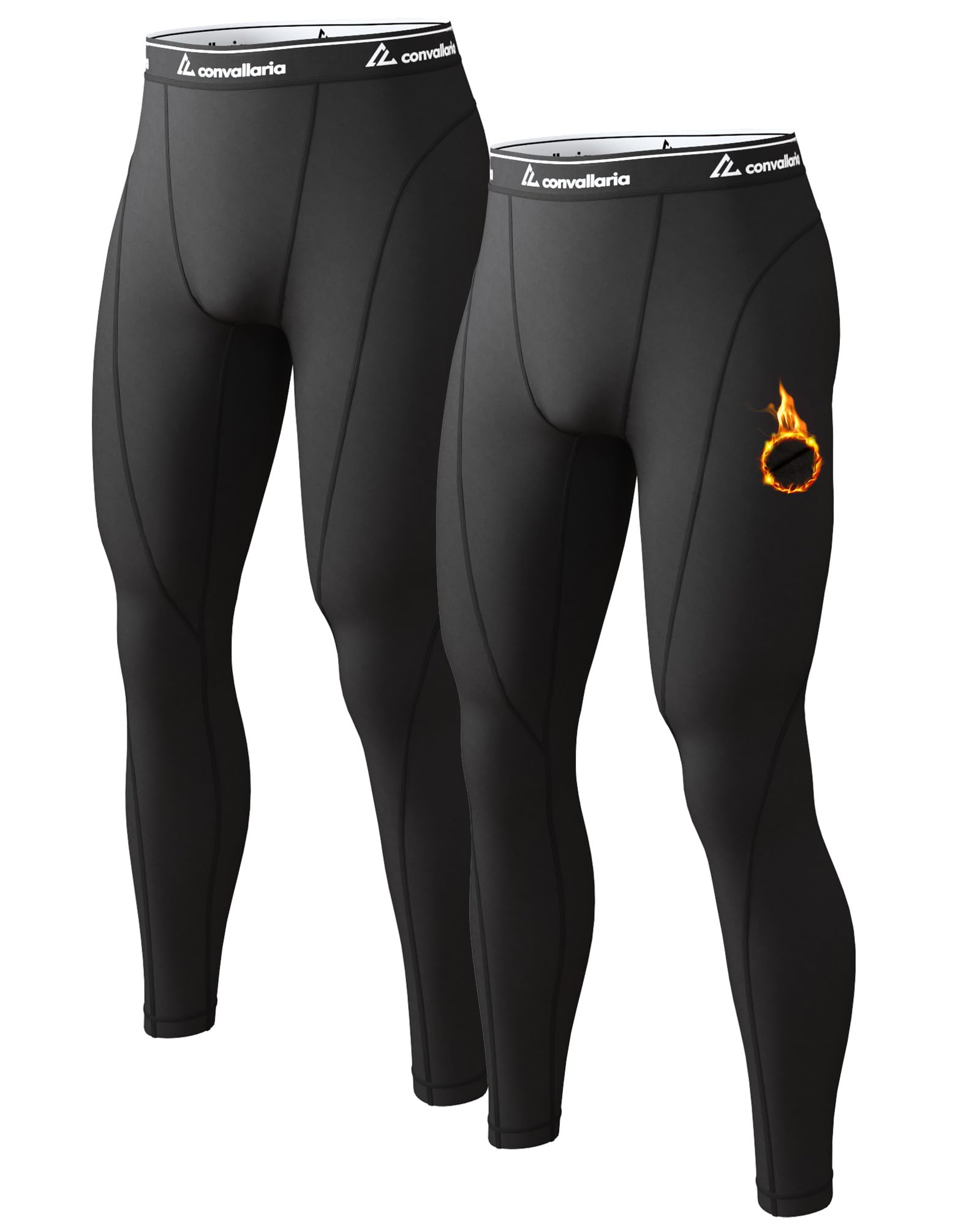 CL convallaria Confezione da 1/2/4 pantaloni termici a compressione da uomo, leggings sportivi da indossare sotto la stagione fredda, taglie S-2XL, 2 pezzi - nero/nero, M
