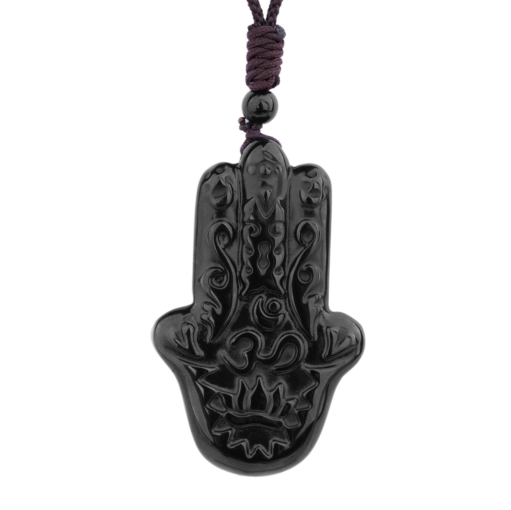 Black Obsidian Necklace Talisman Amulet Protection Pendant with Adjustable Bead Chain Reiki Healing Crystal Energy Stone Spiritual Jewelry Gifts