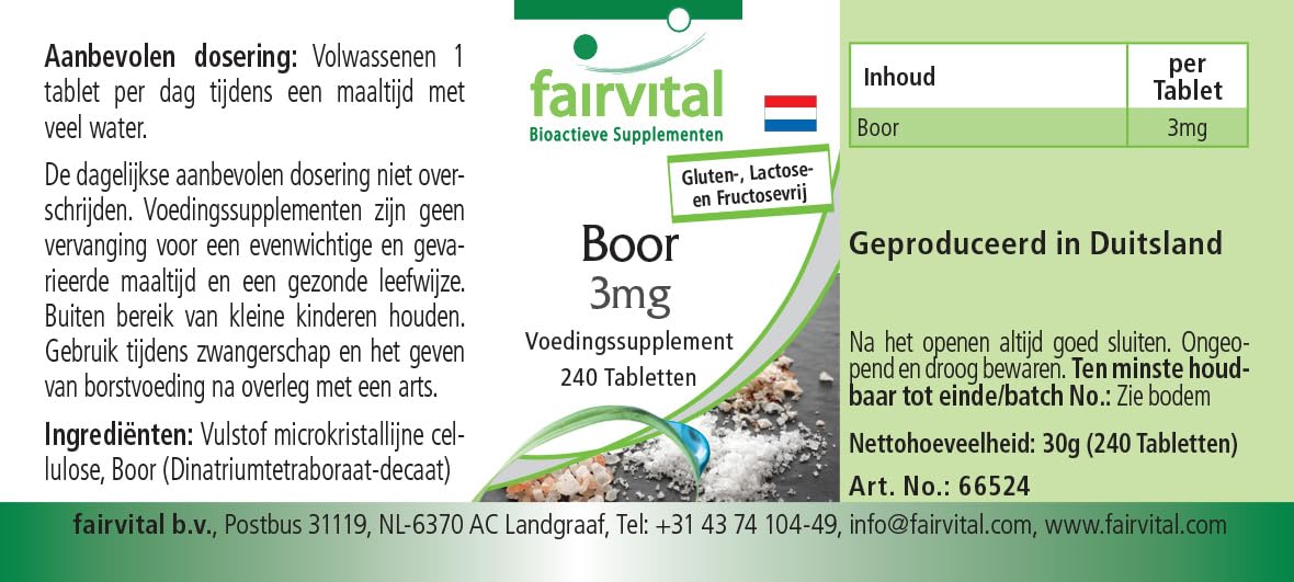 Fairvital | Bor 3mg – 240 tabletek – 3mg na tabletkę – łatwe do połknięcia – sprawdzona jakość i wysokie dawki – 100% wegańskie – wyprodukowane w Niemczech